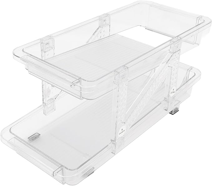 Stacking Can Dispensers Rolling Soda Can Organizer 2 Layer Expandable Automatic Rolling Beverage Dispenser Beer Can Holder for Refrigerator Pantry Freezer (Clear)