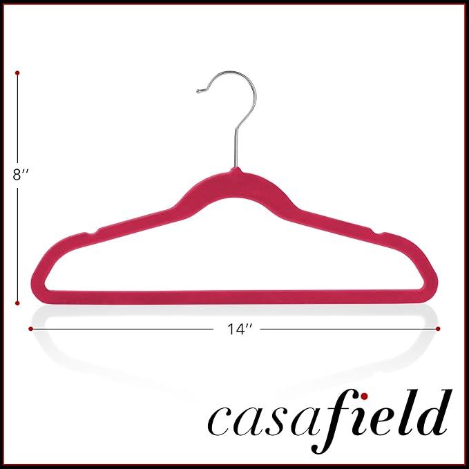 Casafield 50 Velvet Kid's Hangers - 14" Size for Children's Clothes - Pink