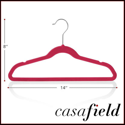 Casafield 50 Velvet Kid's Hangers - 14" Size for Children's Clothes - Pink
