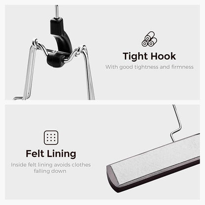 HOUSE DAY Wooden Pants Hangers 20Pack, Clamp Hangers with Felt Lining, Non-Slip Wooden Skirt Hanger with 360 Swivel Hook, Sturdy Jean Hanger