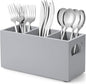 DRASTAR Wooden Silverware Caddy, Flatware Cutlery Holder, Kitchen Utensil Holder for Countertop, Silverware Organizer Containers for Party, Gray