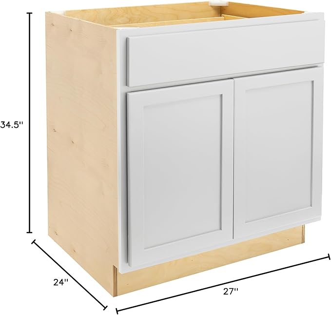 Quicklock RTA (Ready-to-Assemble) | Base Kitchen Cabinets - Shaker Style | Made in America (Pure White, 27" Wx34.5 Hx24 D Base)