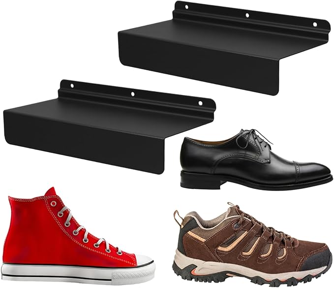 Shoe Rack Display 2pc Iron Bracket Mount Wall Hanging Shoe Organizer Space-saving for Home Store Entryway