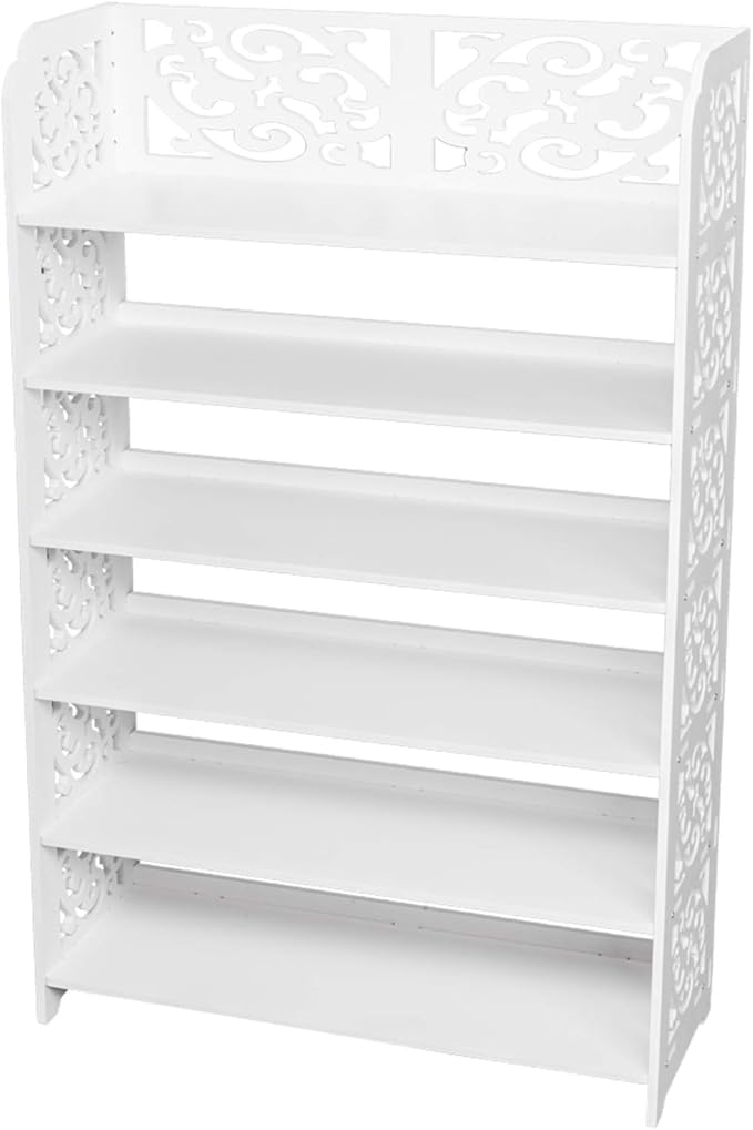 6 Tier Wood-Plastic Board Shoes Rack,Narrow Vertical Shoes Rack,Freestanding Shoe Organizer Shelf,Shoe Rack Storage Organizer,with Shelves,for Closet, Entryway, Front Door Entrance, Hallway (White)