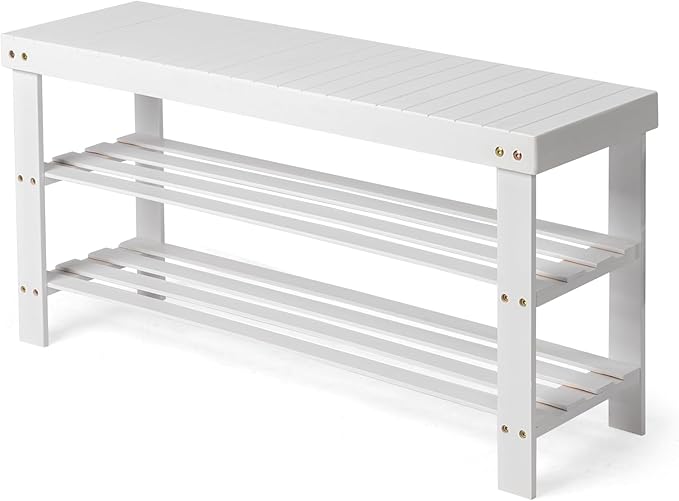 3 Tier Bamboo Shoes Rack,Narrow Vertical Shoes Rack,Freestanding Shoe Organizer Shelf,Shoe Rack Storage Organizer,with Shelves,for Closet, Entryway, Front Door Entrance, Bedroom, Hallway (White)