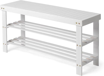 3 Tier Bamboo Shoes Rack,Narrow Vertical Shoes Rack,Freestanding Shoe Organizer Shelf,Shoe Rack Storage Organizer,with Shelves,for Closet, Entryway, Front Door Entrance, Bedroom, Hallway (White)