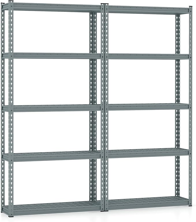 Goplus 5-Tier Metal Shelving Unit, 2 Pack Heavy Duty Wire Storage Rack with Anti-Slip Foot Pads, Height Adjustable Shelves for Warehouse, Kitchen, Living Room, Garage, 12" D x 35.5" W x 72" H