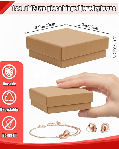 Rocutus Jewelry Gift Boxes for Necklace, Earring, Ring - Cotton Filled Cardboard Paper Jewelry Box Gift Cases for Wedding, 12 Pack Engagement, Gift Packaging, Luxury Jewelry Box, Ring Box (Kraft)
