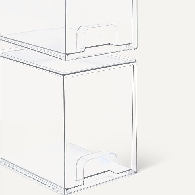 Amazon Basics Stackable Plastic Storage Makeup Organizer Drawers, Clear, 6.0" x 7.4" x 7.7", 4 Pack