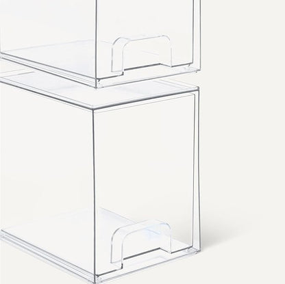 Amazon Basics Stackable Plastic Storage Makeup Organizer Drawers, Clear, 6.0" x 7.4" x 7.7", 4 Pack