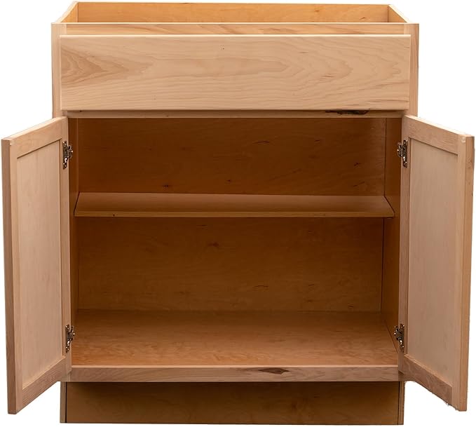 Quicklock RTA (Ready-to-Assemble) | Base Kitchen Cabinets - Shaker Style | Made in America (Raw Cherry, 30" Wx34.5 Hx24 D Base)
