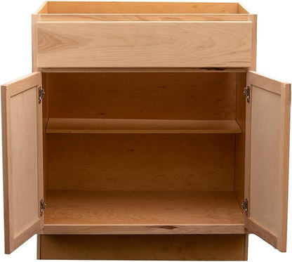 Quicklock RTA (Ready-to-Assemble) | Base Kitchen Cabinets - Shaker Style | Made in America (Raw Cherry, 30" Wx34.5 Hx24 D Base)