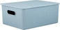Superio Ribbed Collection - Decorative Plastic Basket Open Home Storage Bins Organizer, Blue Container Boxes for Organizing Closet Storage Bins for Shelves (Bin with Lid- Large (15 Liter), 1 Pack)