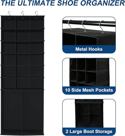 Libeder Hanging Shoe Organizer for Closet,18 Sections Shoe Hanging Closet Organizers & 2 Large Pocket for Boot Storage, Closet Organizers and Storage Space-Saving Shoe Rack & Holder, Black