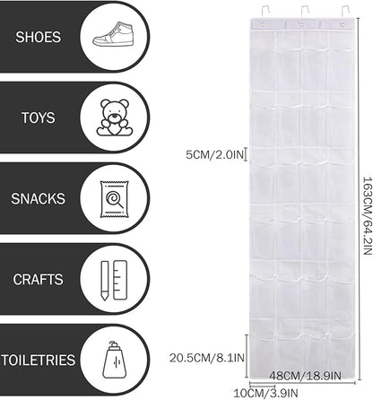 White Shoe Hanger for Door 24 Mesh Pocket Over the Door Shoe Organizer Space Saving Hanging Storage Holder with Hooks 64x19 Inch