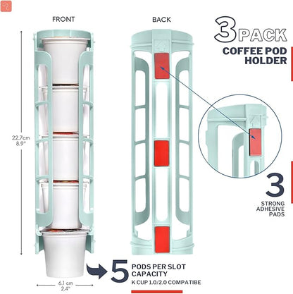 K Cup Holder for Keurig K-cup,Coffee pod Storage, Side Mount | Wall Mount, Perfect for Small Counters (3 Rows/For 15 K Cups, OASIS BLUE)
