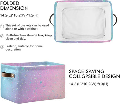 Bolaz Large Storage Basket Unicorn Background with Rainbow Foldable Storage Box Organizer Bins with Handles for Bedroom Home Office