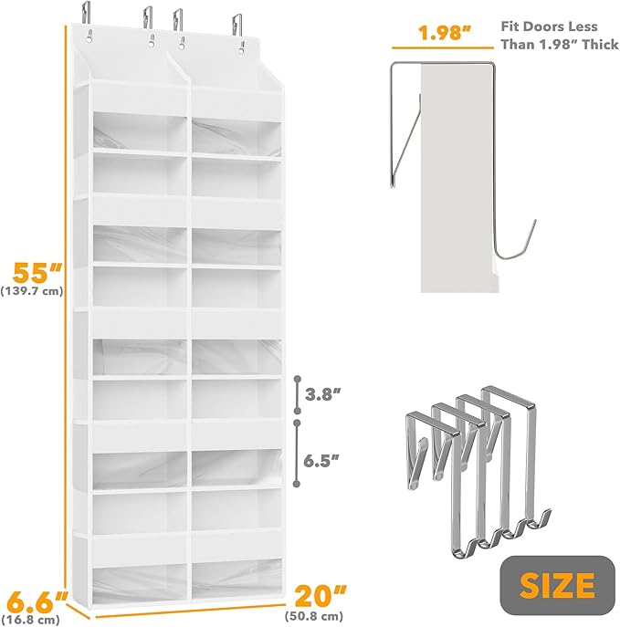 SpaceAid Extra Large Over The Door Organizer with 10 Large Pockets and 10 Mesh Side Pockets, 5 Layers Door Organizer Hanging with Clear Window for Bedroom, Bathroom, Pantry and Nursery, White
