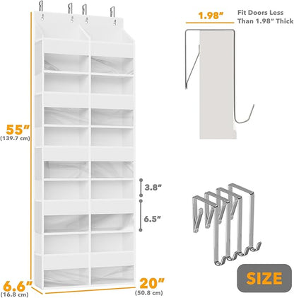 SpaceAid Extra Large Over The Door Organizer with 10 Large Pockets and 10 Mesh Side Pockets, 5 Layers Door Organizer Hanging with Clear Window for Bedroom, Bathroom, Pantry and Nursery, White
