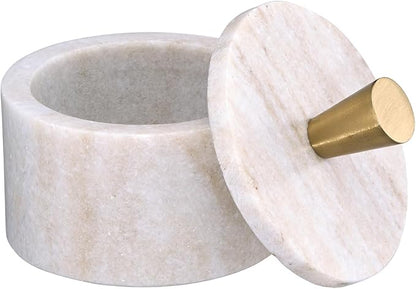 Queenza Marble Salt Cellar with Lid and Brass Knob (Brown)