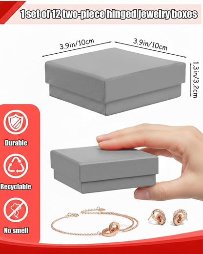 Rocutus Jewelry Gift Boxes for Necklace, Earring, Ring - Cotton Filled Cardboard Paper Jewelry Box Gift Cases for Wedding, 12 Pack Engagement, Gift Packaging, Luxury Jewelry Box, Ring Box (Grey)