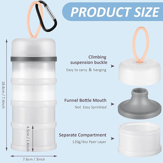 Baderke 2 Pcs Protein Powder Container with Funnels Stand, 4 Stackable Leakproof Protein Powder Dispenser, Portable Keychain Powder Container for Workout, Fitness, Travel(White, Blue)
