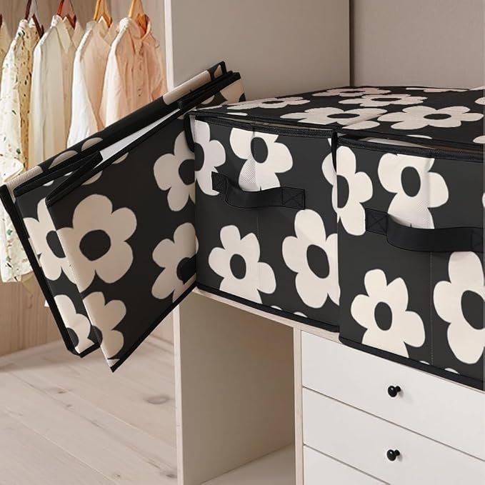 Stackable Clothes Storage Bins with Lids,Closet Organizers Fabric Cat Printing Box for Home and Office,Blanket Clothes Organizers,Under Bed Storage Containers 3 Pack.