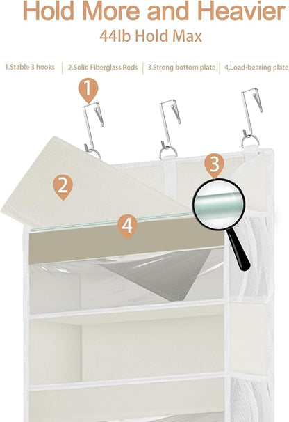 TAHAVICE 1 Pack Over The Door Storage Organizer with 5 Pockets 10 Mesh Pockets, 44 lbs Weight Capacity Door Hanging Organizers and Storage for Bedroom,Bathroom,Nursery,Kidroom,Babyroom