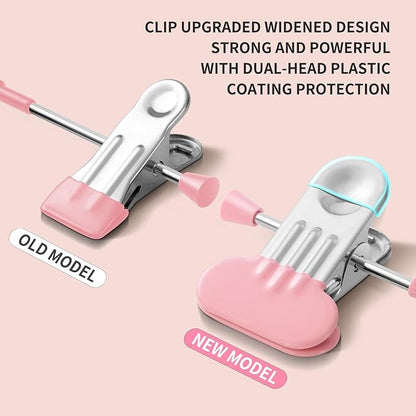 14Inch Clothes Pants Hangers with Wide Clips 10 Pack,Non-Slip Adjustable Skirt Hanger for Women,Space-Saving Heavy Duty Men Hangers for Pants,Trousers,Jeans,Shorts,Pink