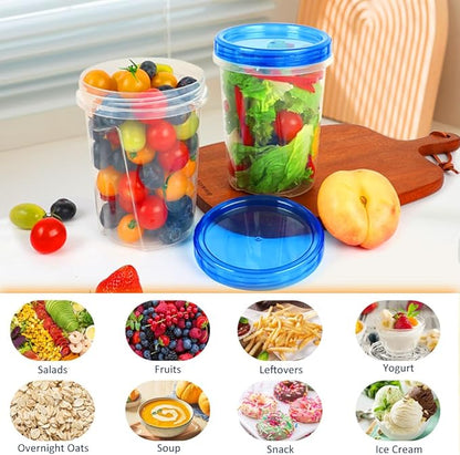 10 Pack 34oz Reusable Freezer Food Storage Containers with Twist Top Lids, Airtight Plastic Meal Prep Food Containers for Leftover Lunch Fruit Salad Oats, Clear Large Soup Container Microwave Safe