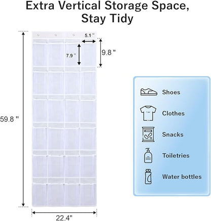F-color Large Hanging Organizer - Over the Door Shoe Organizer, Cruise Essentials for Closet & Pantry, 24 Breathable Mesh Pockets, Space Saving Hanging Storage Holder with 4 Heavy-Duty Metal Hooks