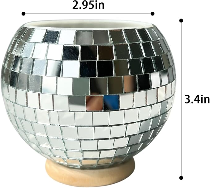 FlidRunest Disco Makeup Brush Organizer Mirror Ball Cosmetic Brush Cup, Reflects Light Unique Storage Holder for Counter, Dresser, Bedroom