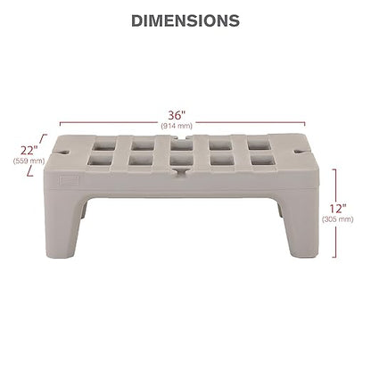 METRO Bow-Tie Dunnage Rack – NSF Listed Heavy-Duty Plastic Rack for Food Service, Commercial Kitchens, Walk-in Coolers & Freezers – 36" L x 22" W x 12" H – 1,500 lb Capacity – Gray Polyethylene