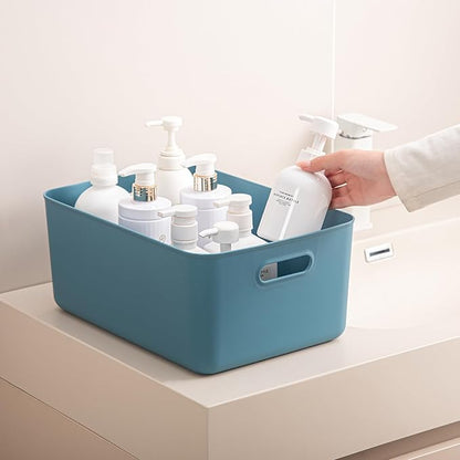 Plastic Storage Bins with lids,Storage Baskets,Container with handle,Storage Organizer Bins for Shelves,Office,Bedrooms,Closets, Cabinets(Blue, 3M)