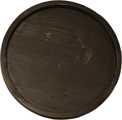 13.38 Inch Rustic Round Wood Lazy Susan for Table Top - Wooden Turntable Serving Tray Distressed Farmhouse Turntable Tray, Cabinet Organizer(Black)