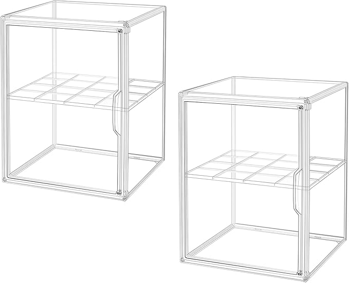X-Large Clear Display Case for Collectibles, Acrylic Box, Storage Bins with Magnetic Lid and Stackable Design, 3 Adjustable Layers, Display Box for Figure, Lego, Shoes, Purses, Cosmetics