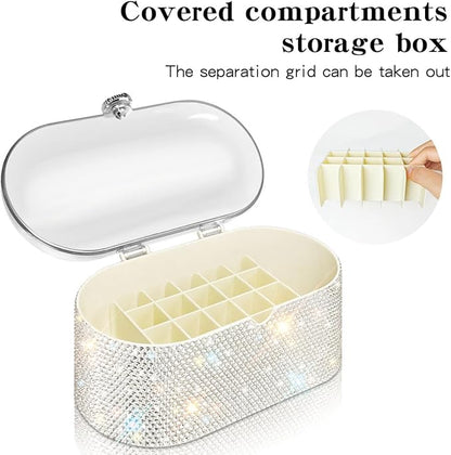 Bling Makeup Organizer with Lid,Shiny Large Capacity Cosmetic Display Case, Easy to Hold Your Makeup Products Lipstick/Makeupbrushes/Eyeliner/Skincare Products