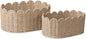 Set of 2 Scalloped Basket, Wicker Storage Baskets, Hand Woven Baskets for Shelves,Natural Baskets for Organizing (Ellipse-16"L x 10"W x 7"H)