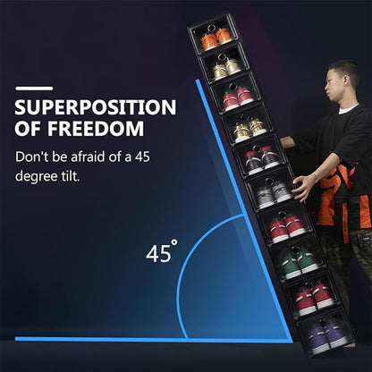 Mobestech 6Pcs Stacked Shoe Storage Box Plastic Organizer Magnetic Door Dustproof and Resistant for Sneakers and Boots Stackable Shoe Boxes for Closet