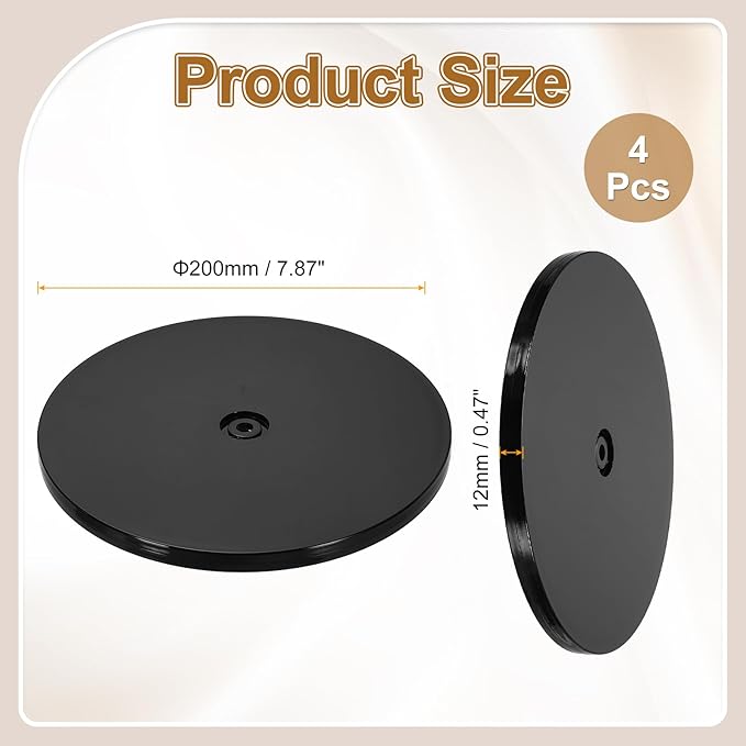 uxcell 4Pack Acrylic Lazy Susan Turntable, 8" Spinner Lazy Susan Turntable Organizer, Acrylic Ball Bearing Rotating Tray for Pantry Spice Rack Decorating, Black