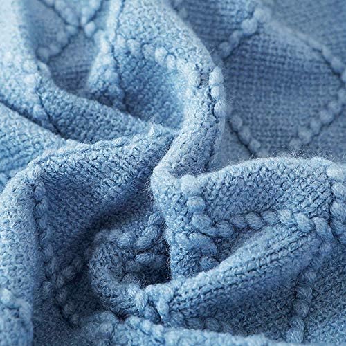 BOURINA Blue Throw Blanket 60x80 Inch Boho Knitted Soft Throw Sofa Blanket - Image 5