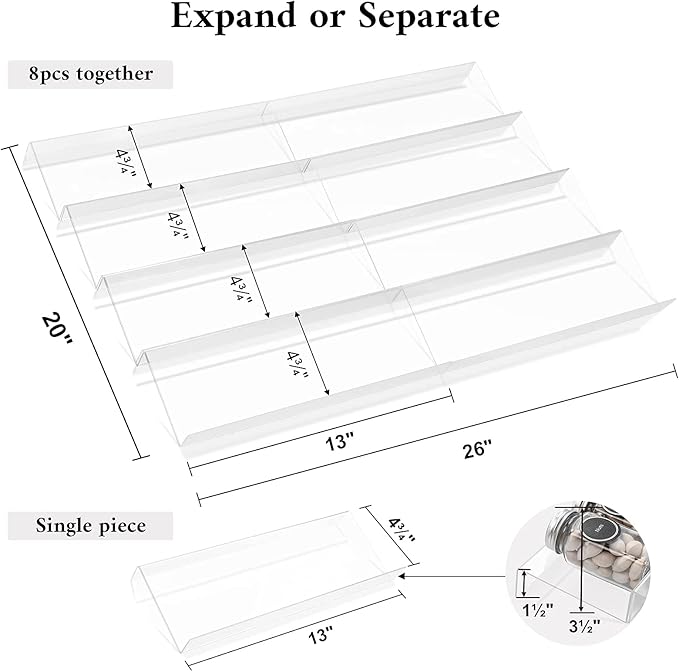 Mulush Acrylic Spice Rack Tray - Spice Drawer Organizer for Kitchen Cabinets Storage and Organization (Jars Not Included)