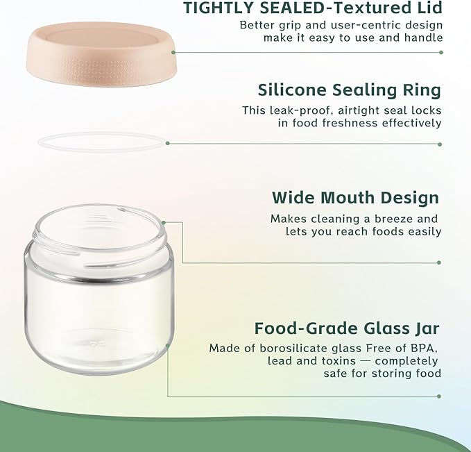 2 Pack Glass Overnight Oats Containers with Lids,Stackable Wide Mouth Mason Glass Jars with Airtight Seal Lids,Food Storage Jars for Meal Prep,Yogurt Parfaits,Meal Prep,Pudding,Spices (10 Oz)