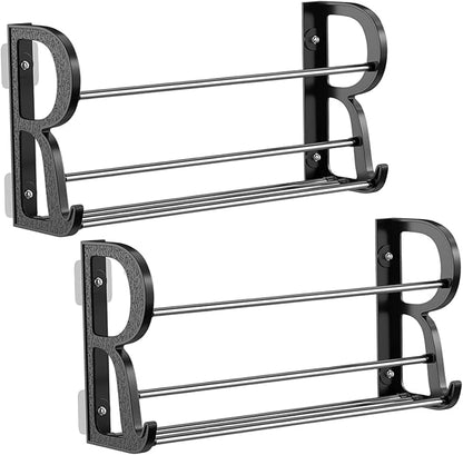 Hanging Shoe Rack, 2Pcs Wall Mounted Shoe Holder with 2 Hook Dual Layer, 16" PP & Stainless Steel Organizer with Sticky Mounts for Hallway, Bathroom