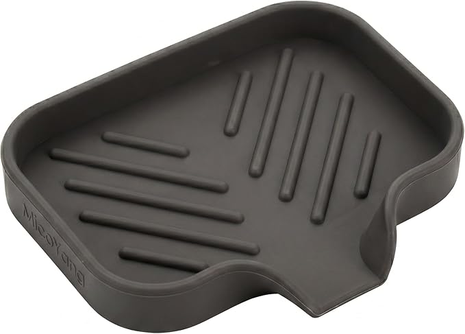 MicoYang Silicone Bathroom Soap Dishes with Drain Spout-Bathroom and Kitchen Sink Organizer,Sponge Holder,Dish Soap Tray,Perfect for Dispenser,Scrubber,Bottle,Cup on Sink or Counter-Coffee 4.9"×3.2"