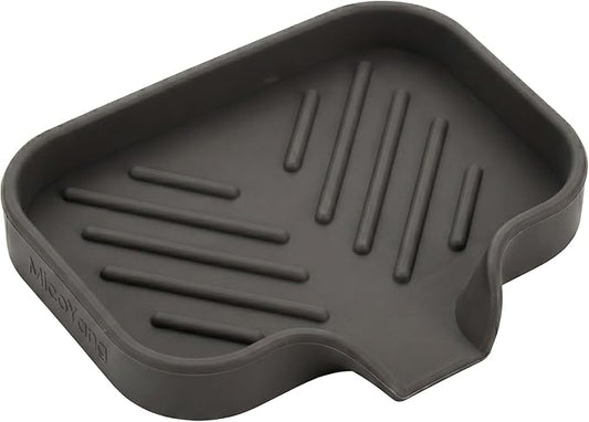 MicoYang Silicone Bathroom Soap Dishes with Drain Spout-Bathroom and Kitchen Sink Organizer,Sponge Holder,Dish Soap Tray,Perfect for Dispenser,Scrubber,Bottle,Cup on Sink or Counter-Coffee 4.9"×3.2"