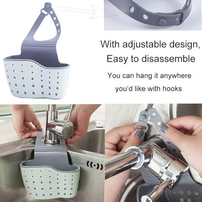 Qtopun Sponge Holder for Sink, 3 Pack Sink Caddy Organizer With 3 Hooks Kitchen Dishcloth Holder With Adjustable Strap Bathroom Soap Hanging Strainer Tootthbrush Bag