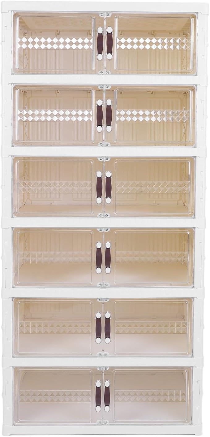 Zerodis Boot Shoe Boxes Box Multi Layer Foldable Shoe Organizer with Magnetic Door for Organizing Shoes Shoe Storage Box Stackable Plastic Shoe (6 Layers)