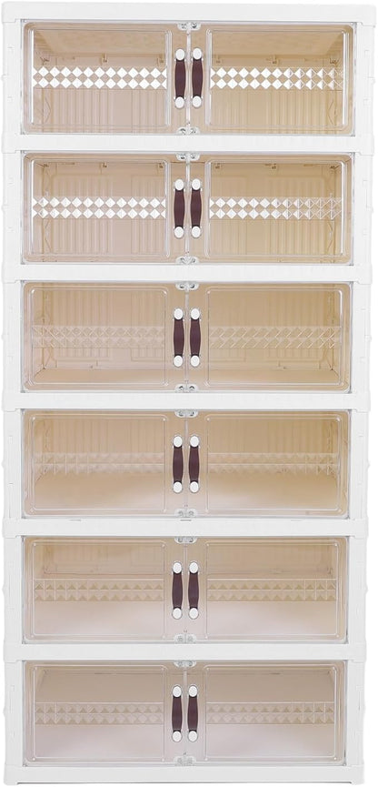 Zerodis Boot Shoe Boxes Box Multi Layer Foldable Shoe Organizer with Magnetic Door for Organizing Shoes Shoe Storage Box Stackable Plastic Shoe (6 Layers)