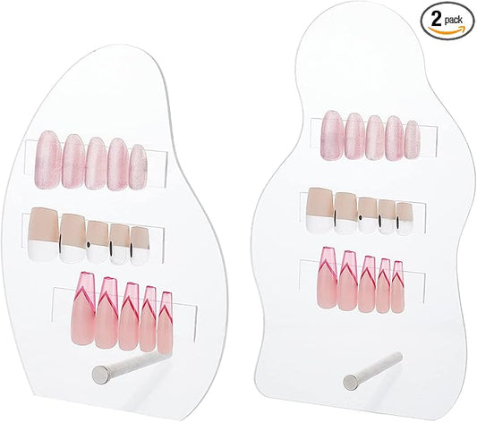 PH PandaHall 2 Sets Nail Art Display Board, 50pcs False Nail Tips Sample Display Acrylic Nail Practice Board Fingernail Display Polish Stands Showing Holder for Nail Art Design Display Manicure Tool